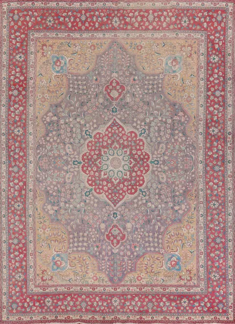 Purple Wool Floral Tabriz Persian Area Rug 10x13