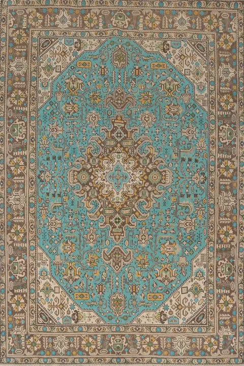 Geometric Blue Tabriz Persian Area Rug 6x9