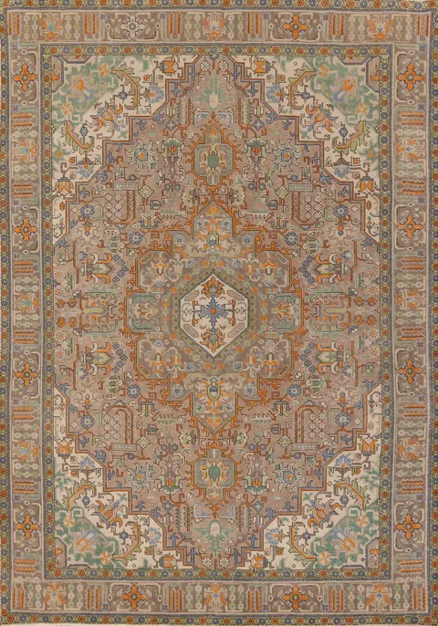 Geometric Wool Tabriz Persian Area Rug 10x13