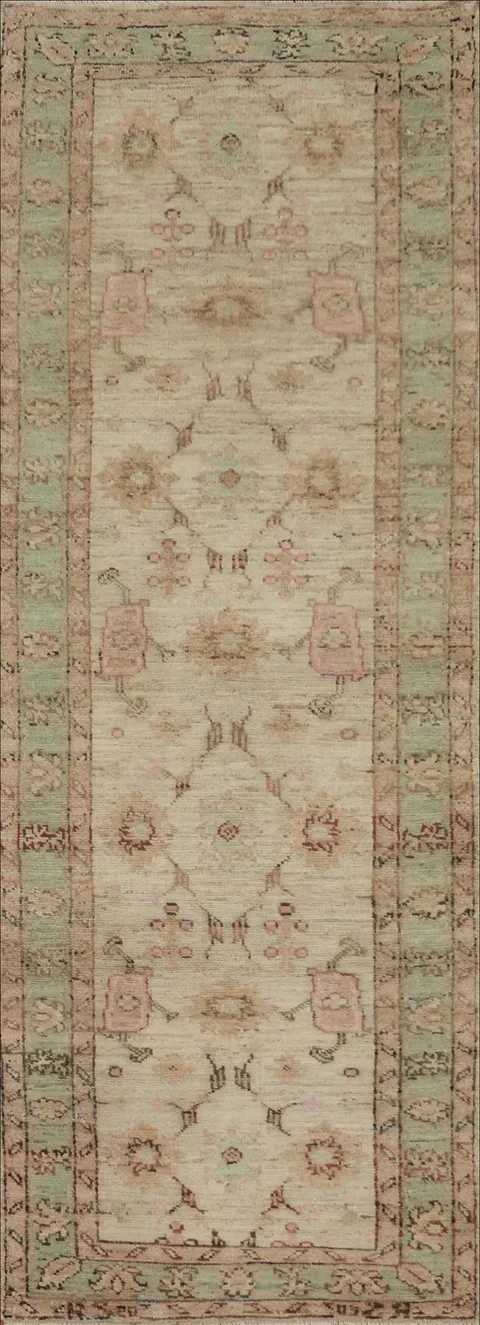 Vegetable Dye Oushak Turkish Runner Rug 3x10