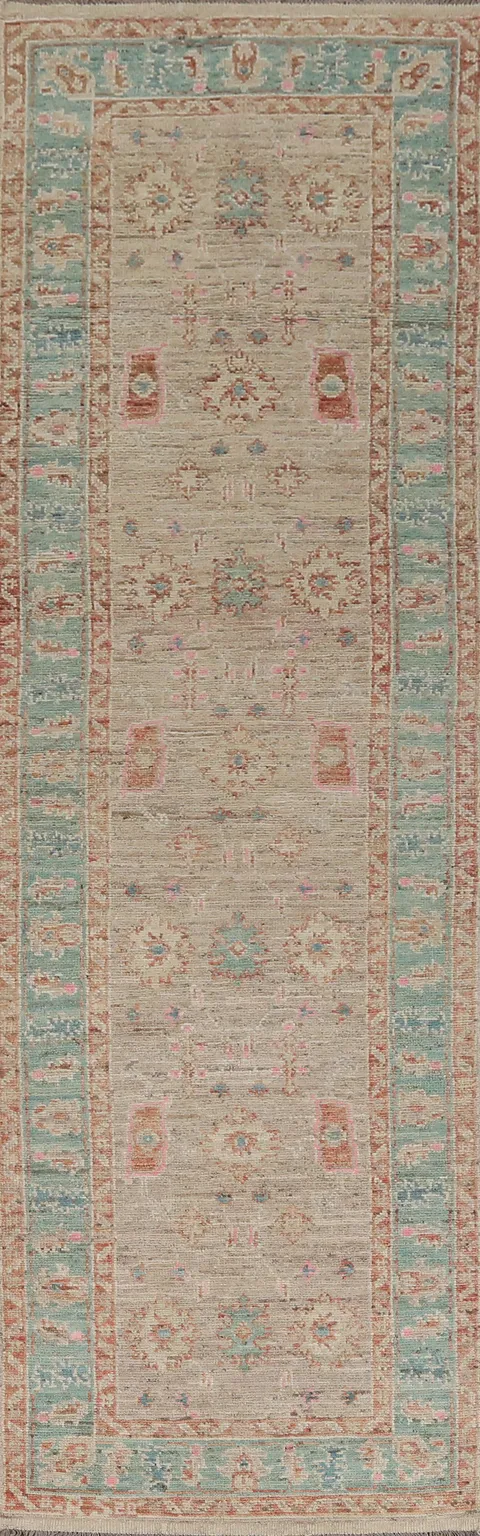 Vegetable Dye Oushak Turkish Runner Rug 3x14