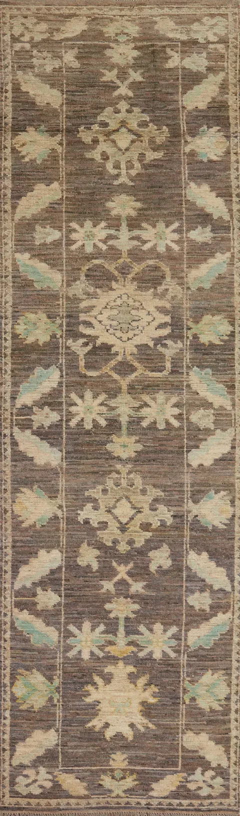 Gray/ Brown Oushak Vegetable Dye Runner Rug 3x13