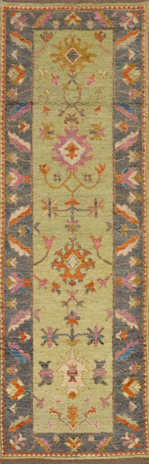 Vegetable Dye Oushak Turkish Runner Rug 3x13