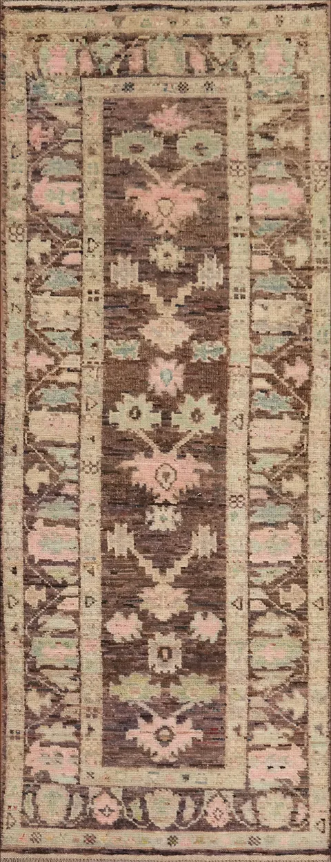 Vegetable Dye Oushak Turkish Runner Rug 3x10