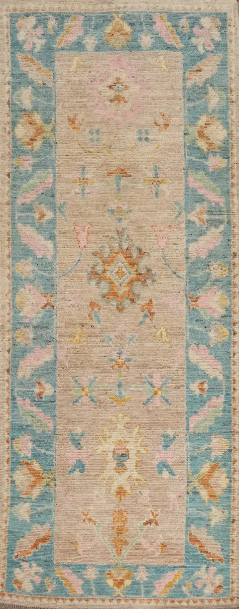 Vegetable Dye Oushak Turkish Runner Rug 3x10