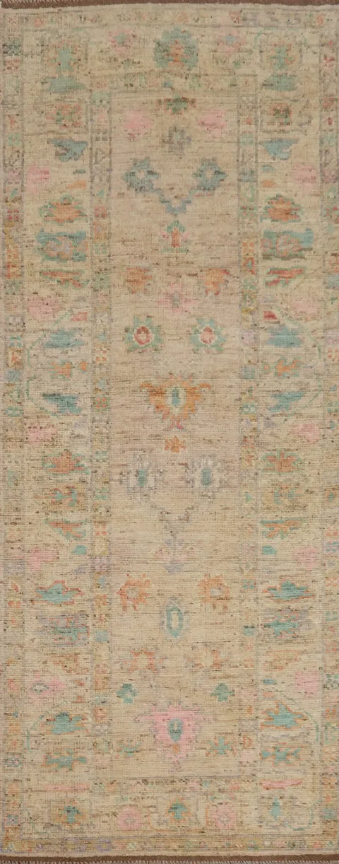 Vegetable Dye Oushak Turkish Runner Rug 3x10