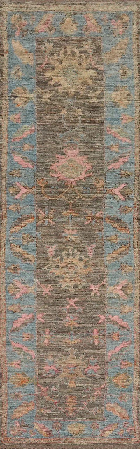 Vegetable Dye Oushak Turkish Runner Rug 3x13