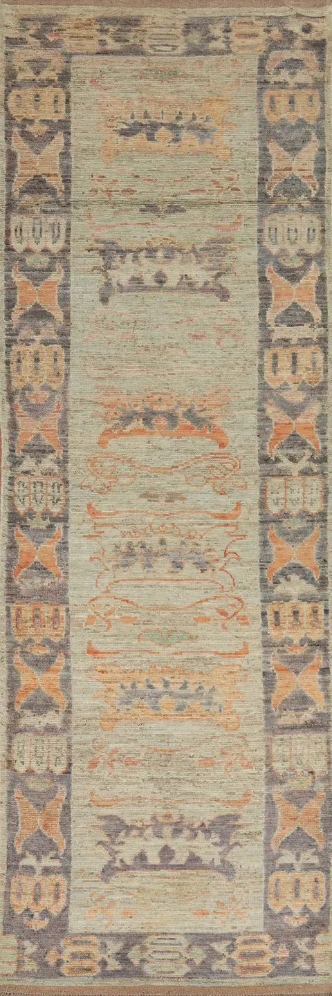 Vegetable Dye Oushak Turkish Runner Rug 3x13