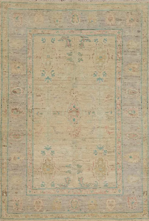 Vegetable Dye Oushak Turkish Foyer Rug 4x6
