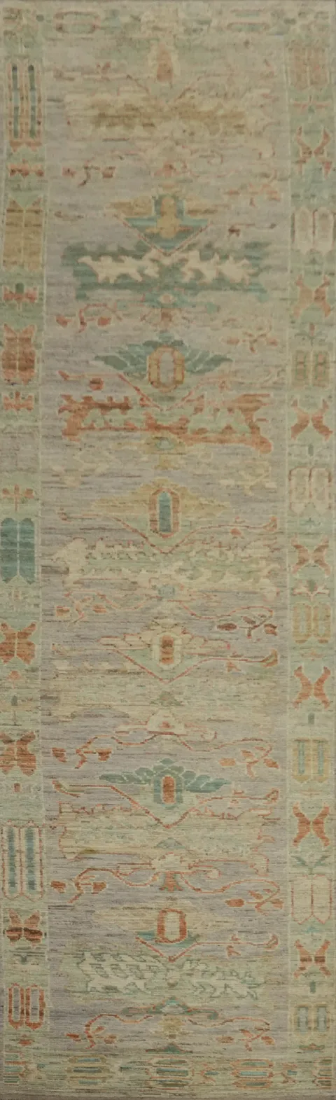 Vegetable Dye Oushak Turkish Runner Rug 4x19