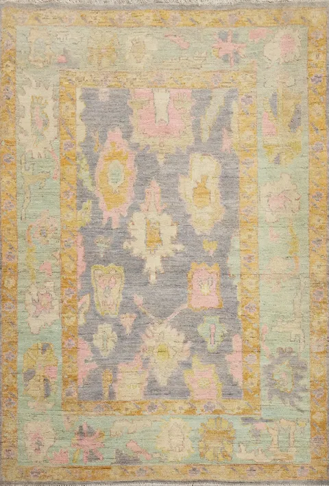 Vegetable Dye Oushak Turkish Foyer Rug 4x6