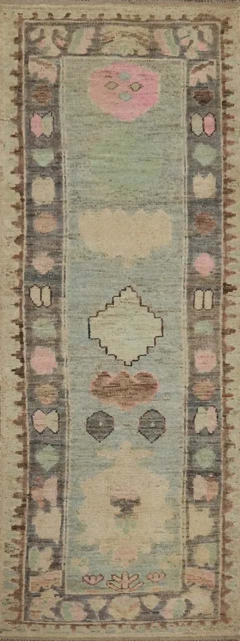 Vegetable Dye Oushak Turkish Runner Rug 3x10