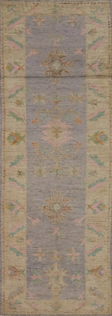 Purple Lilac Oushak Vegetable Dye Runner Rug 3x13