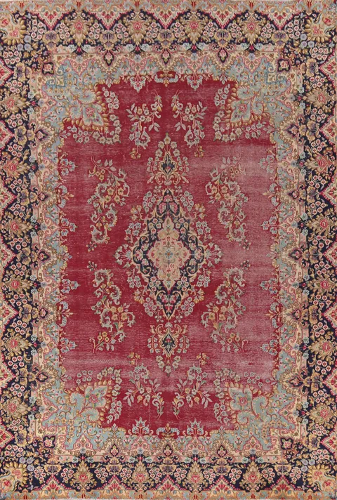 Floral Red Wool Kerman Persian Area Rug 9x13