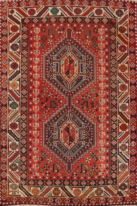 Vintage Geometric Shiraz Persian Rug 4x6