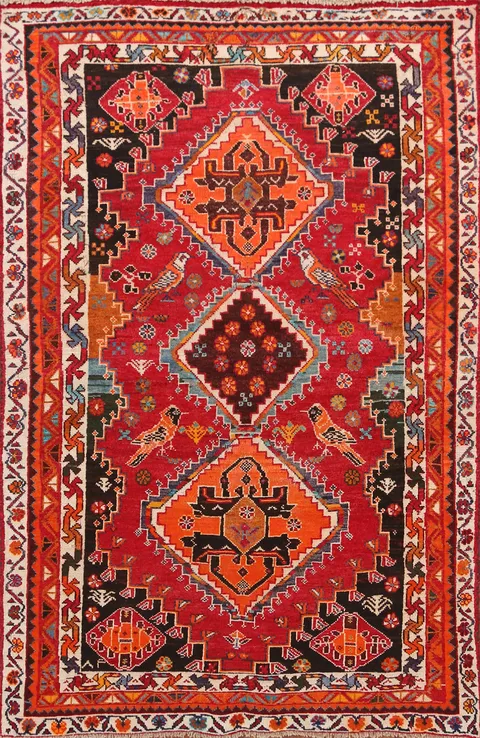 Animals Tribal Wool Shiraz Persian Rug 5x7