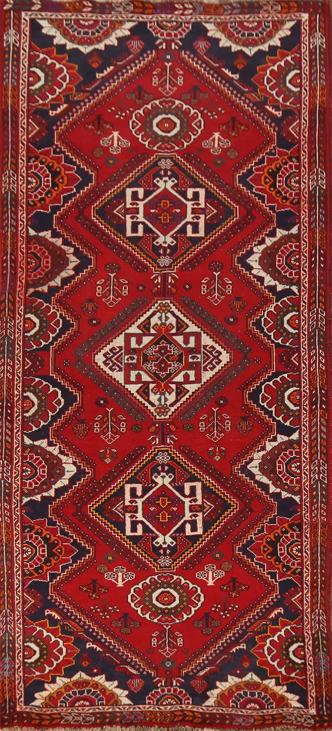 Handmade Red Wool Shiraz Persian Runner Rug 4x9