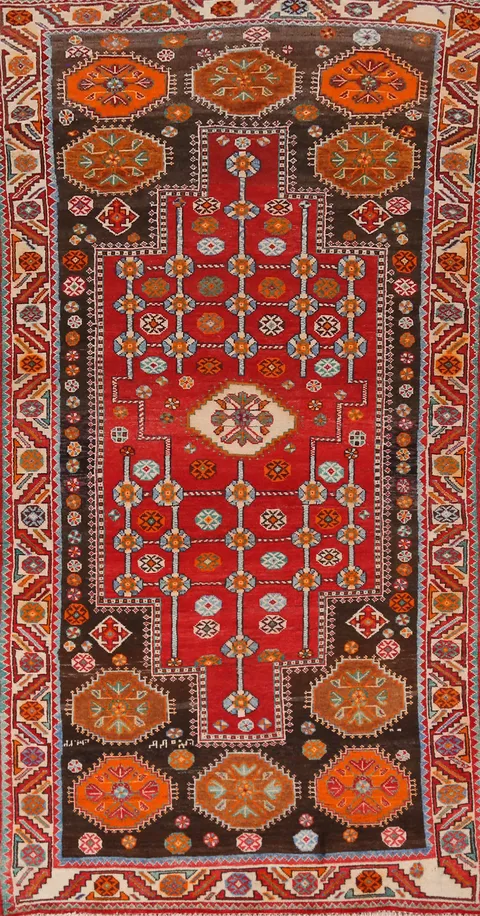 Red Geometric Shiraz Persian Runner Rug 4x9