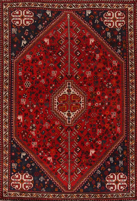 Red Tribal Wool Shiraz Persian Area Rug 7x10