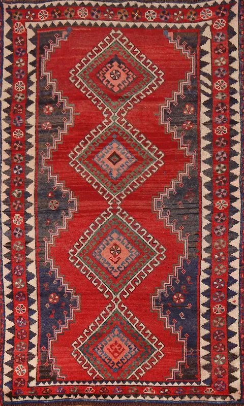 Red Geometric Qashqai Persian Rug 4x7