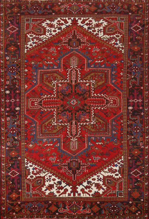 Geometric Red Heriz Persian Area Rug 7x10