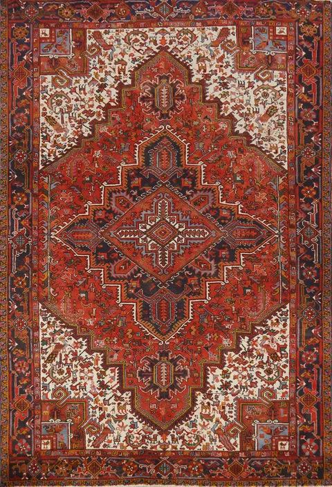 Vintage Wool Geometric Heriz Persian Area Rug 8x11