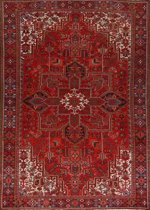 Geometric Red Heriz Persian Area Rug 9x13