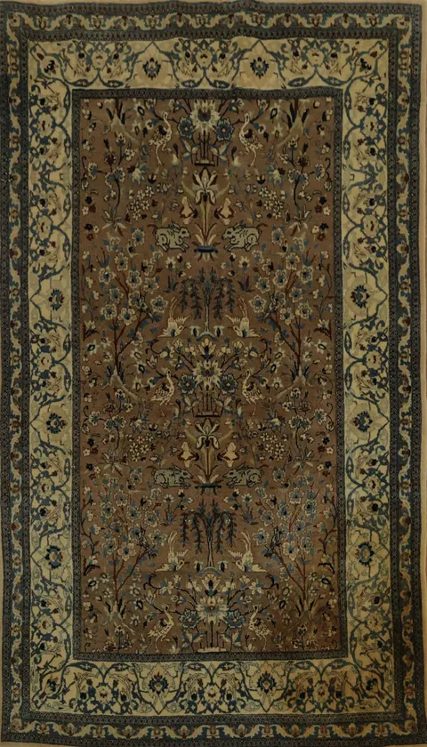 Antique Brown Animals Nain Persian Rug 3x6