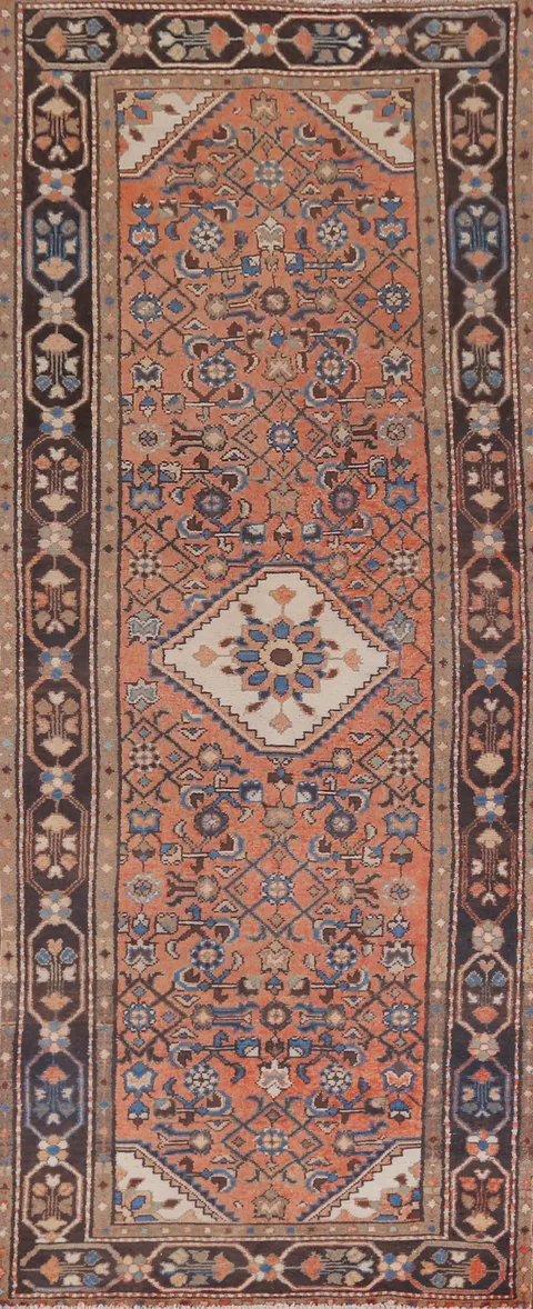Vintage Wool Hamedan Persian Runner Rug 3x10