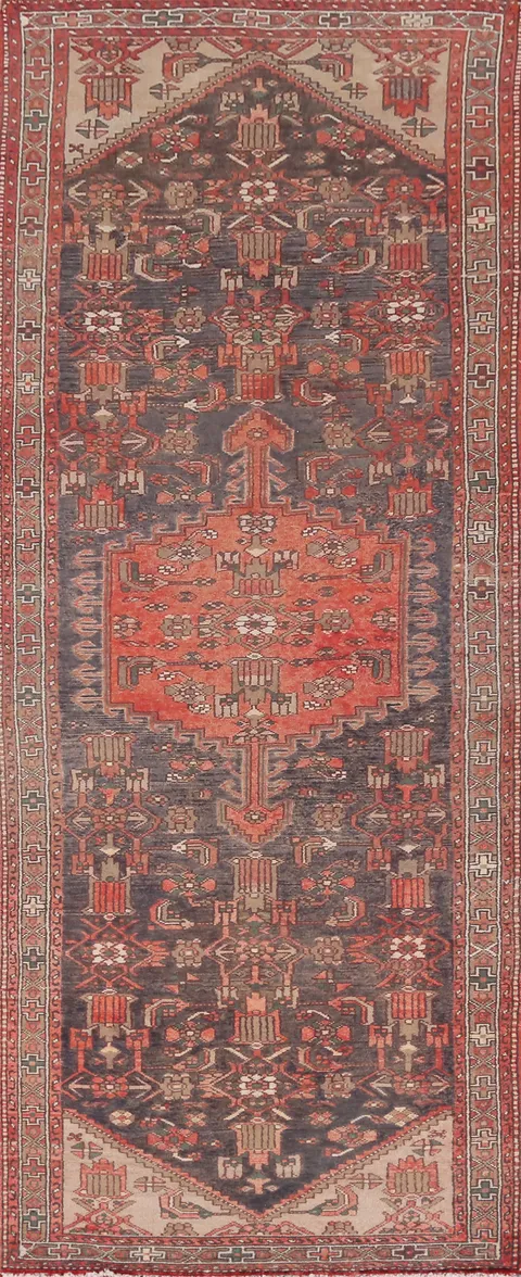 Handmade Wool Hamedan Persian Runner Rug 4x11