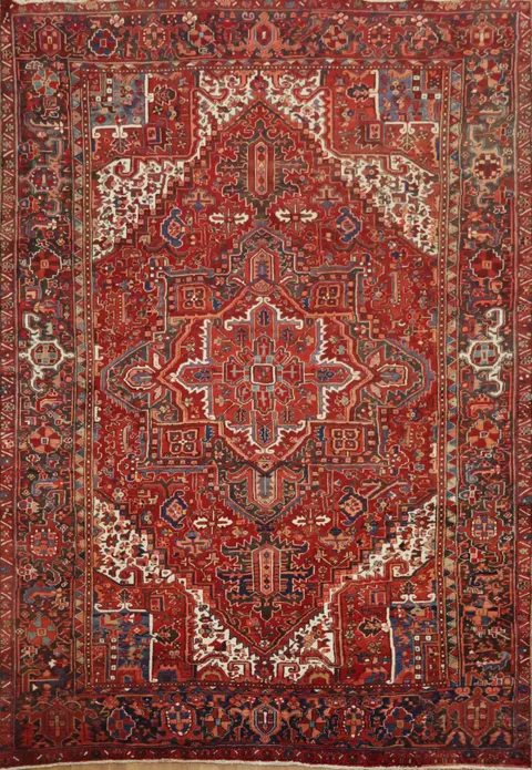 Authentic Heriz Persian Rug with Vibrant Red and White Patterns 8x12