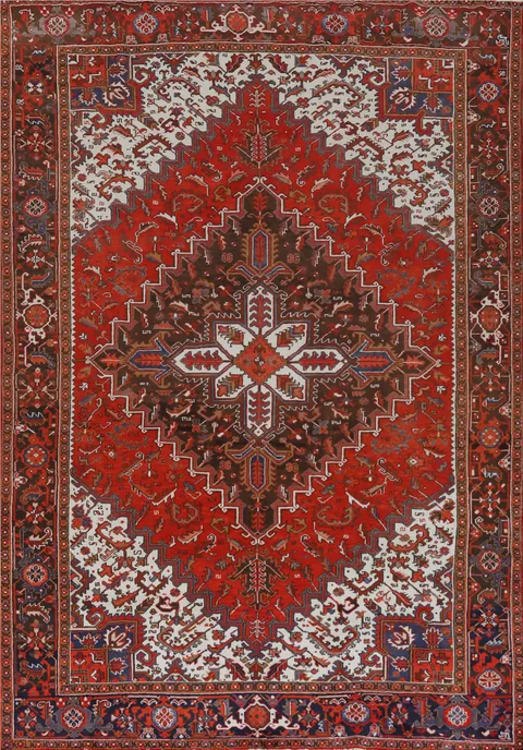 Vintage Red Wool Heriz Persian Area Rug 8x11