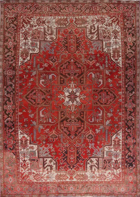Vintage Red Wool Heriz Persian Area Rug 8x11