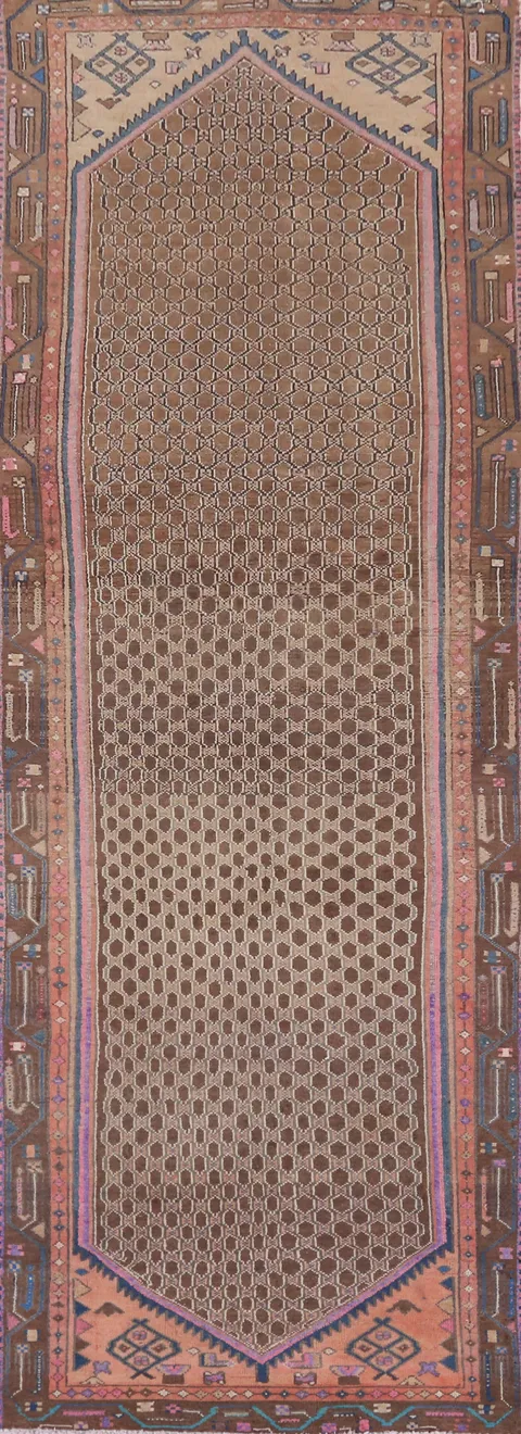Brown Geometric Koliaei Persian Runner Rug 3x11