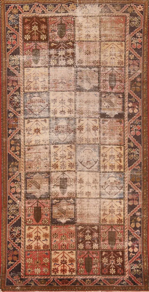Distinctive Patchwork Patterned Bakhtiari Persian Rug in Warm Tones 5x10