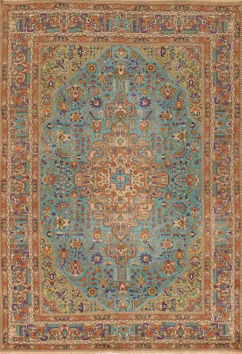Vintage Blue Tabriz Persian Area Rug 7x10