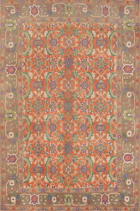 Handmade Wool Orange Tabriz Persian Area Rug 7x9