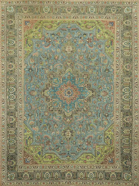 Luxurious Blue and Green Vintage Persian Carpet for Elegant Spaces 8x11 ft