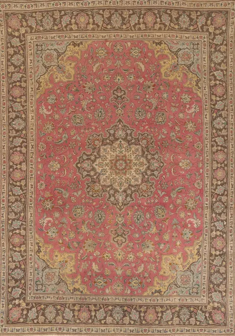 Floral Pink Tabriz Persian Area Rug 8x11