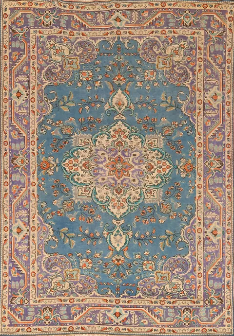 Handmade Blue Tabriz Persian Area Rug 7x10