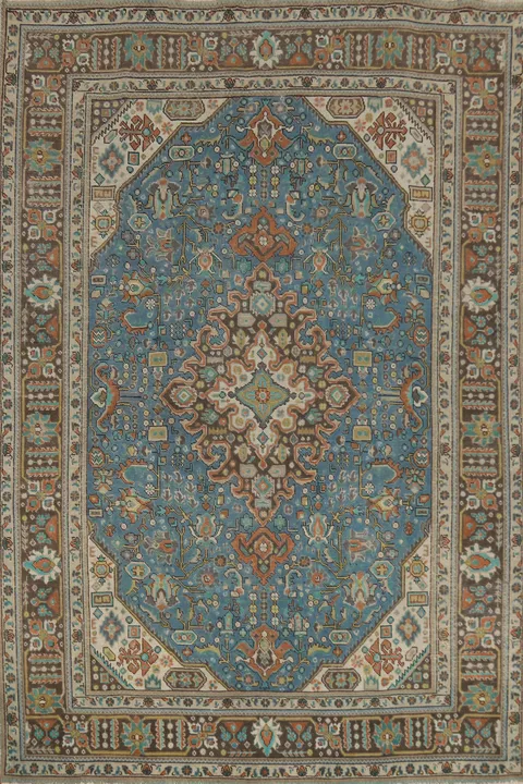 Blue Handmade Tabriz Persian Area Rug 7x9