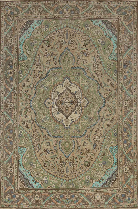 Vintage Brown Tabriz Persian Area Rug 6x9