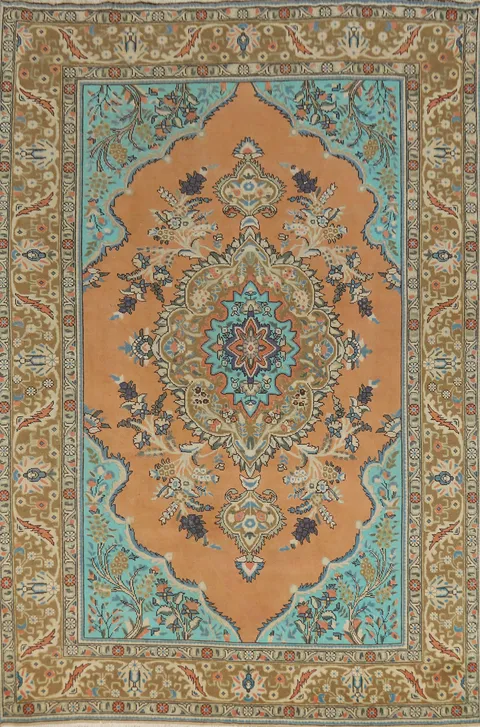 Orange Wool Tabriz Persian Area Rug 7x10
