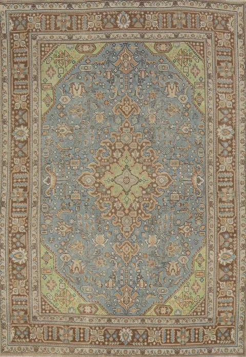 Geometric Blue Tabriz Persian Area Rug 6x9