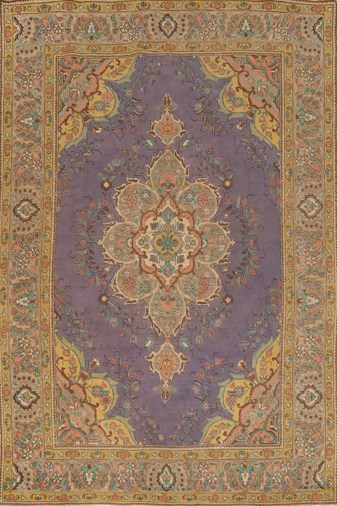 Purple Wool Vintage Tabriz Persian Area Rug 7x10