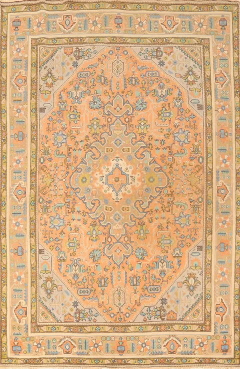 Geometric Wool Tabriz Persian Area Rug 6x10