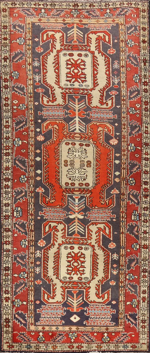 Blue Geometric Meshkin Persian Runner Rug 4x11