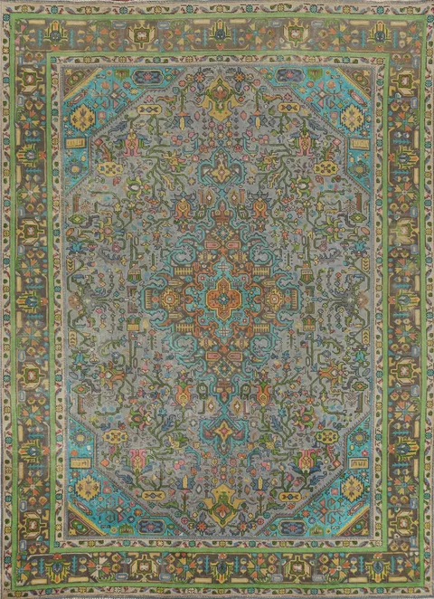 Geometric Wool Tabriz Persian Area Rug 8x11