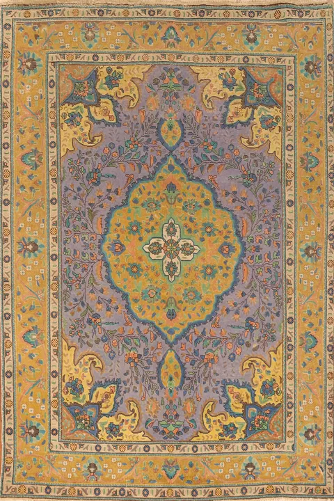 Purple Wool Floral Tabriz Persian Area Rug 7x10