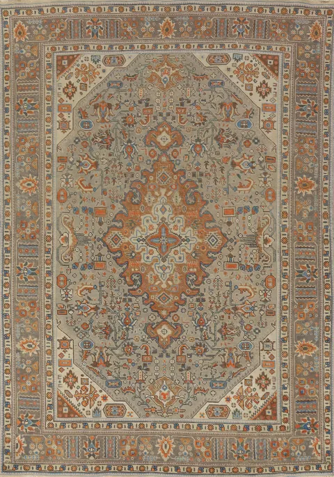 Geometric Wool Tabriz Persian Area Rug 8x11